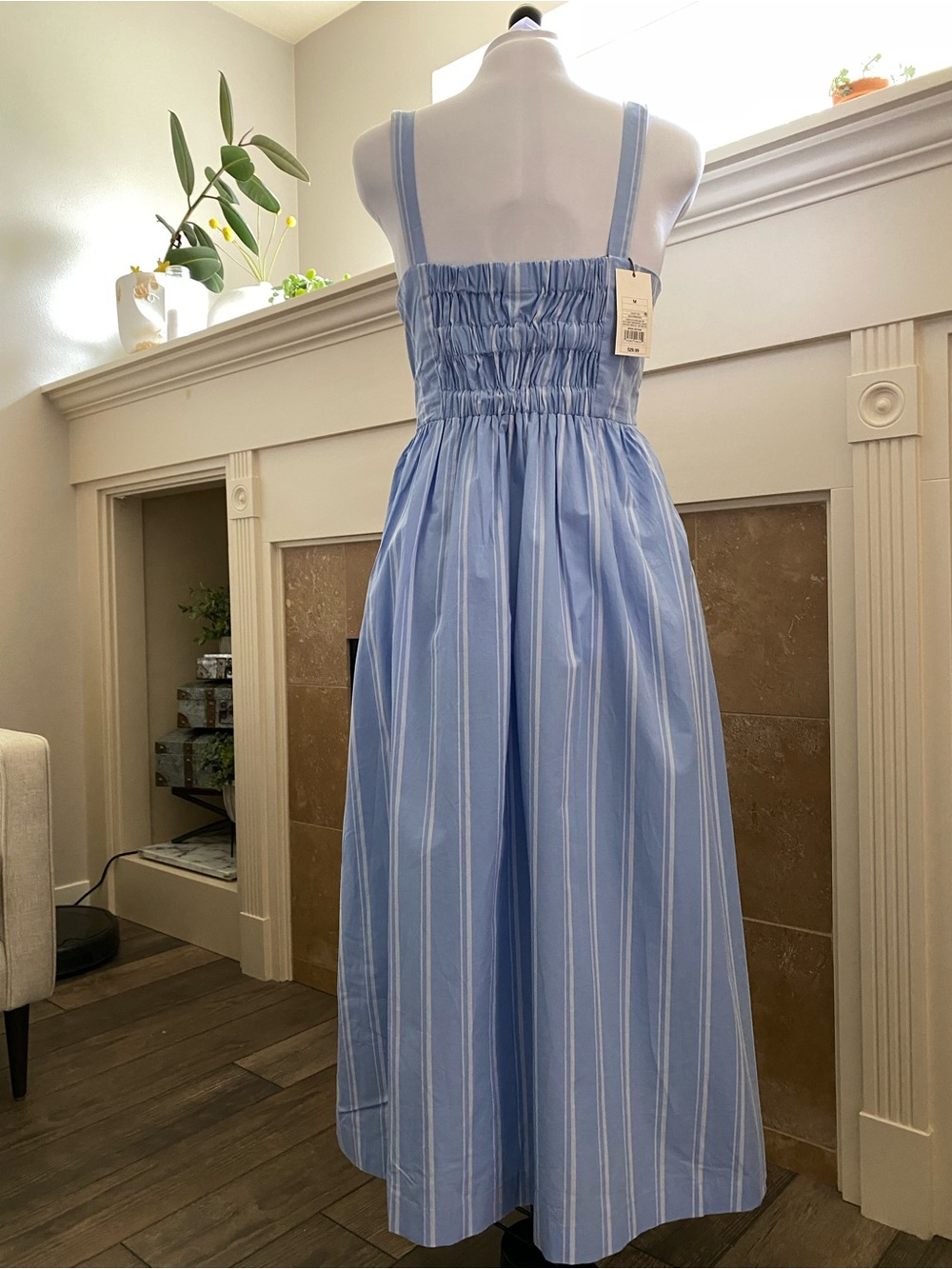 NWT A new day Blue and White Striped Square-Neck midi Sundress - Picture 2 of 4